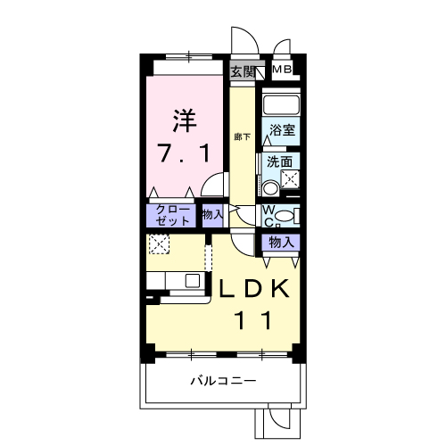 カームハウスⅢ(1LDK/1階)の間取り写真