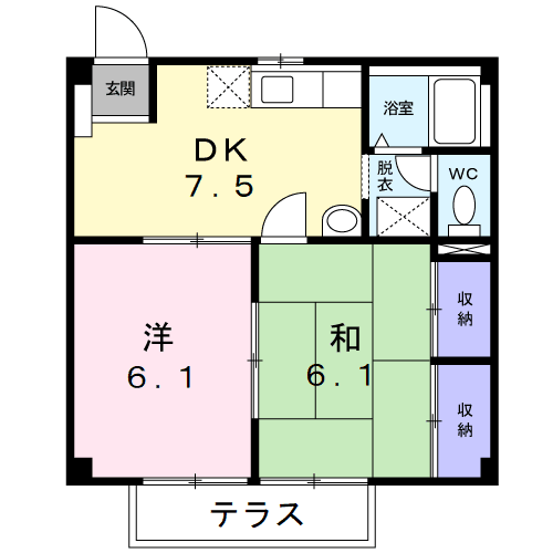 セシルハイツ東野(2DK/1階)の間取り写真