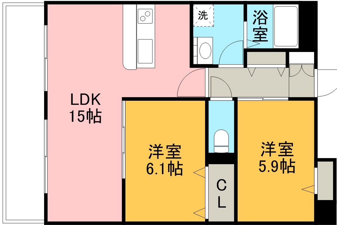 リヴェール末広Ⅱ(2LDK/2階)の間取り写真