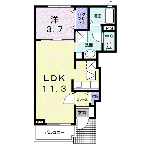 プラシード・KⅡ A(1LDK/1階)の間取り写真