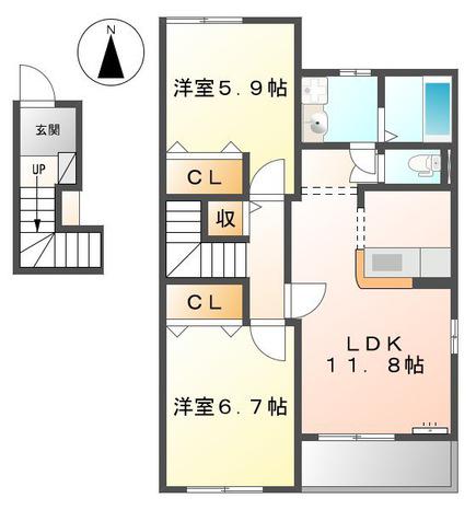 グレース・N1(2LDK/2階)の間取り写真