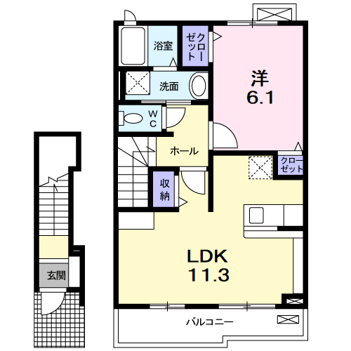 ベルフィーユA(1LDK/2階)の間取り写真
