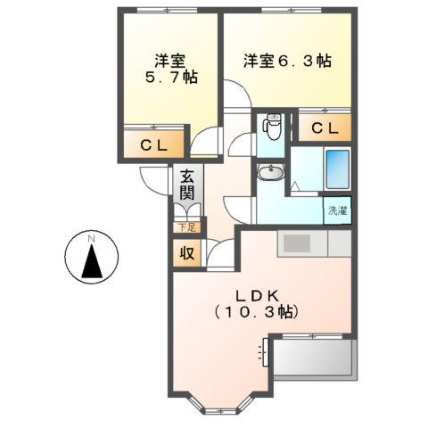 カーザ浅野(2LDK/2階)の間取り写真
