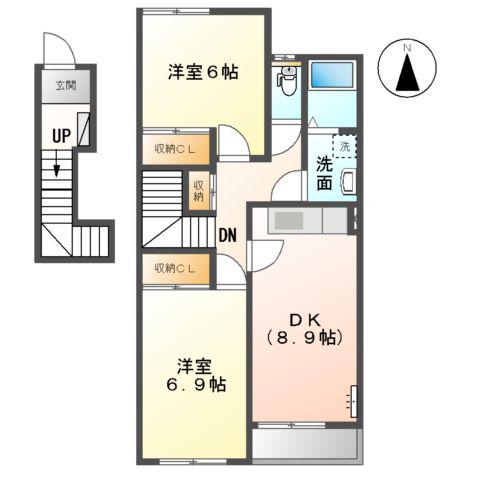 ハイツ樹々Ⅰ(2DK/2階)の間取り写真