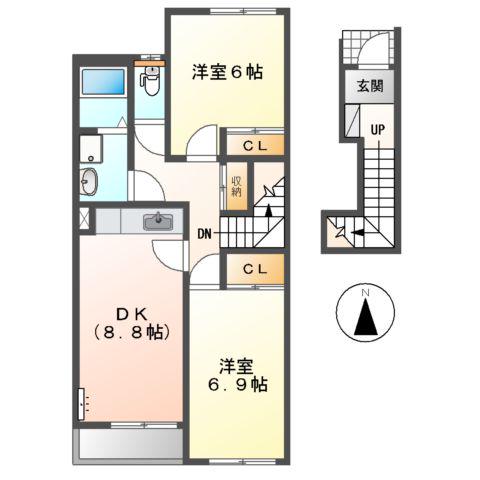 ハイツ樹々Ⅰ(2DK/2階)の間取り写真