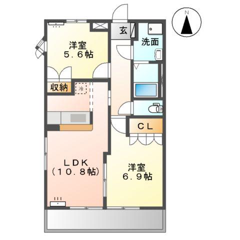 シャローム(2LDK/2階)の間取り写真