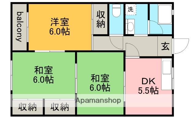 米仙ビル(3DK/4階)の間取り写真