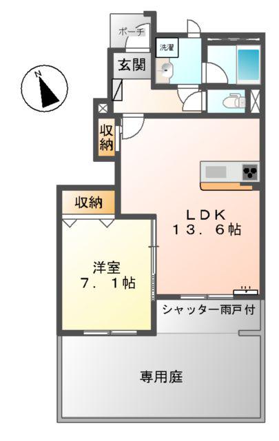 クレール エスト(1LDK/1階)の間取り写真