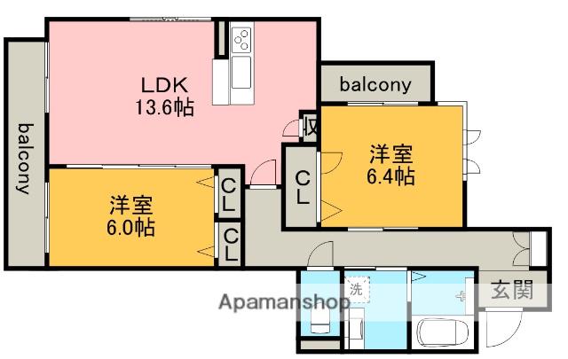 カーザイースト(2LDK/2階)の間取り写真