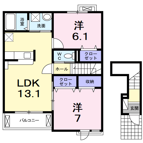 インサイドⅠ(2LDK/2階)の間取り写真
