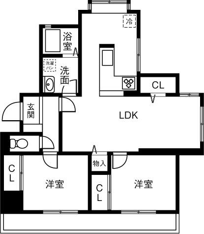 AMBER INAZAWA(2LDK/3階)の間取り写真