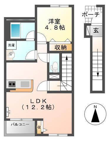 ラピスラズリ(1LDK/2階)の間取り写真