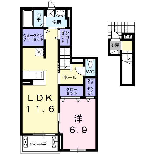 ビサージュ・スリアン杉(1LDK/2階)の間取り写真