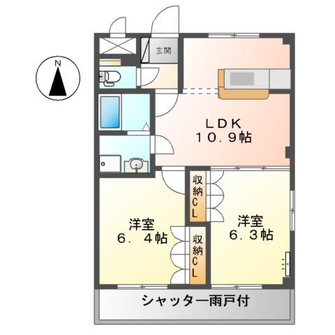 パピヨン(2LDK/1階)の間取り写真