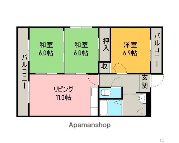 エクセレント悦(3LDK/4階)の間取り写真