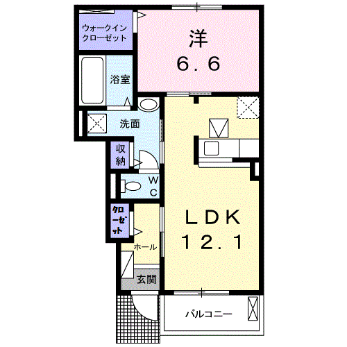 エスポワール剱光寺(1LDK/1階)の間取り写真