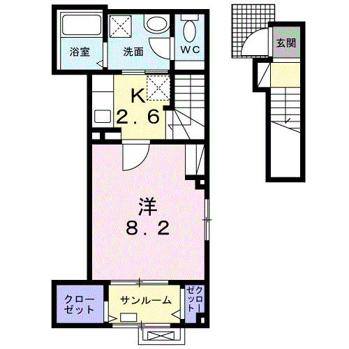 名鉄名古屋本線 新木曽川駅 徒歩15分 3階建 築4年(1K/2階)の間取り写真