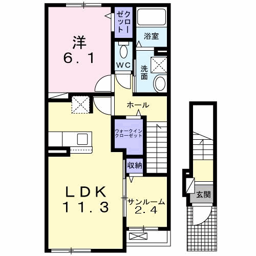 ル シエル(1LDK/2階)の間取り写真