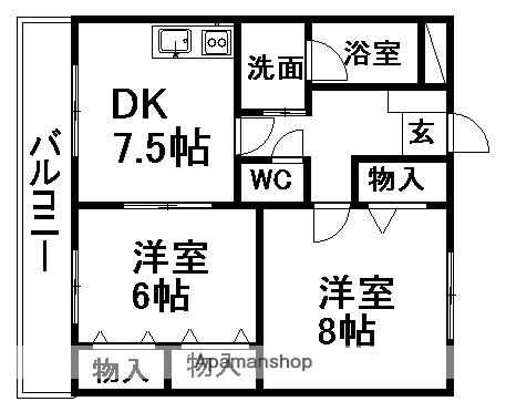 フェリオカンノンジ(2LDK/3階)の間取り写真