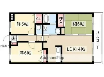 コスモス中道(3LDK/3階)の間取り写真