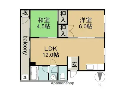 石刀マンション(2LDK/3階)の間取り写真