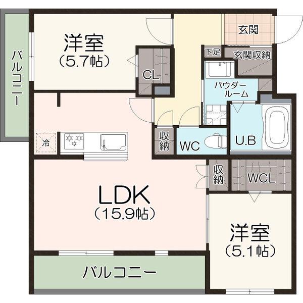 ヴェルデフォレスタ木曽川(2LDK/2階)の間取り写真