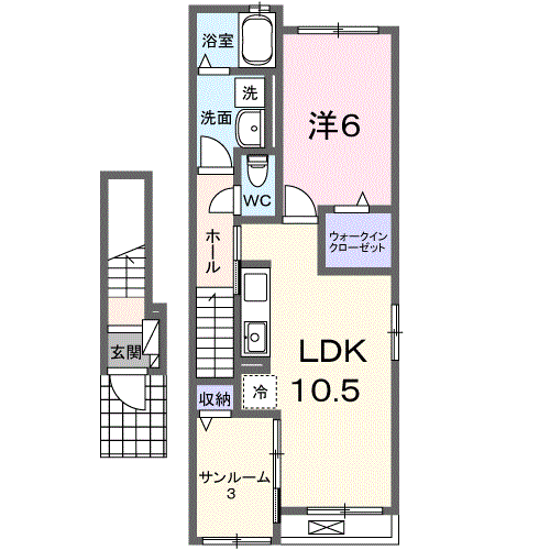モナローム・シェリⅡ(1LDK/2階)の間取り写真