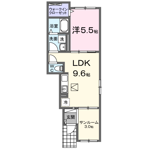 モナローム・シェリⅡ(1LDK/1階)の間取り写真