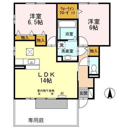 フィオーレA棟(2LDK/1階)の間取り写真