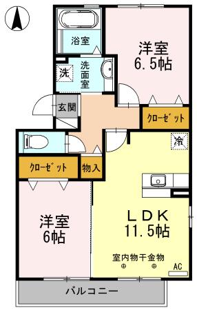 エスペランサ末広(2LDK/2階)の間取り写真