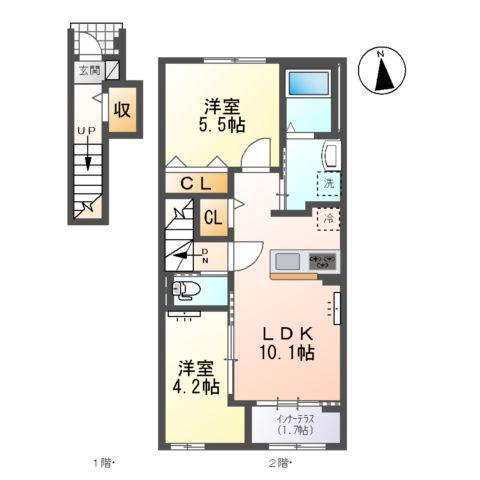 ティーノ フェリーチェ 33(2LDK/2階)の間取り写真