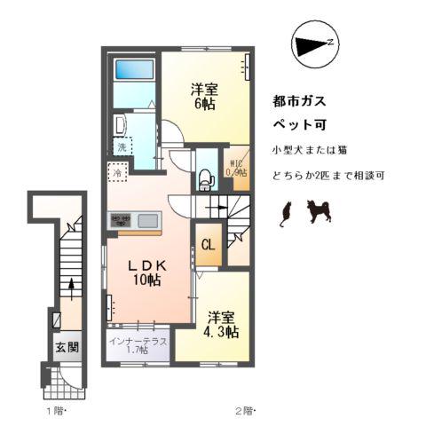 アルパインローズ C(2LDK/2階)の間取り写真