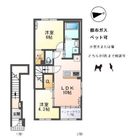 アルパインローズ C(2LDK/2階)の間取り写真