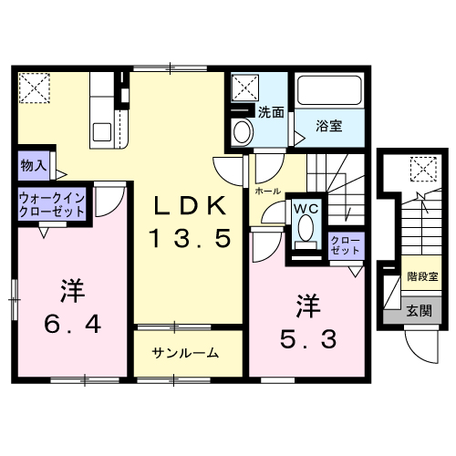 ワイ ウィステリア(2LDK/2階)の間取り写真