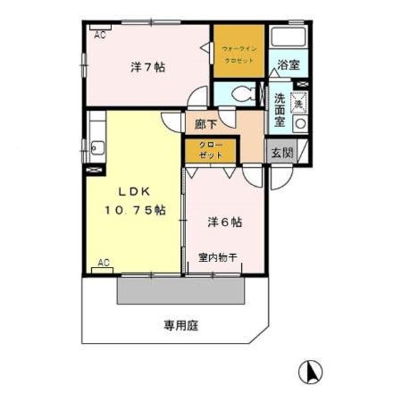 アンソレイユ D棟(2LDK/1階)の間取り写真