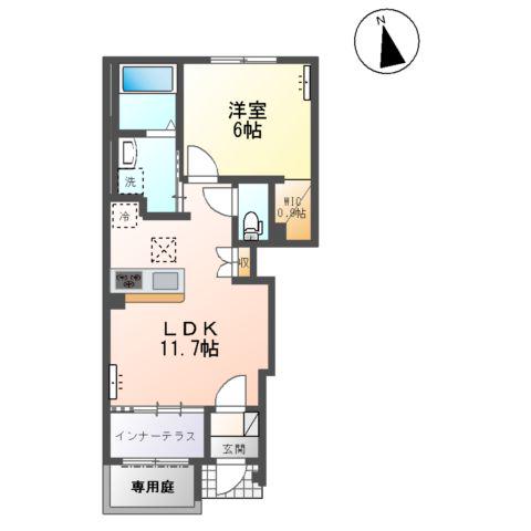 フォレストあずら(1LDK/1階)の間取り写真