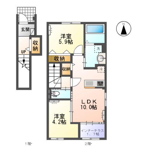 RICHESSE(2LDK/2階)の間取り写真