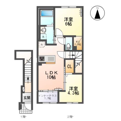 森本2丁目アパートⅢ(2LDK/2階)の間取り写真