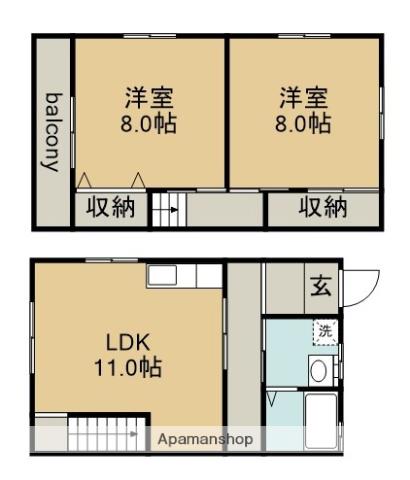 名鉄尾西線 開明駅 徒歩34分 2階建 築26年(2LDK)の間取り写真
