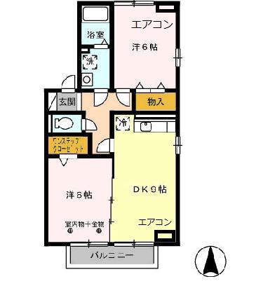 アプローズC棟(2DK/2階)の間取り写真