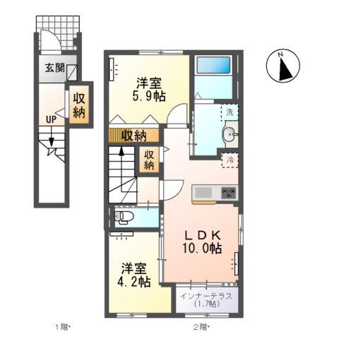 小信中島郷西アパート(2LDK/2階)の間取り写真