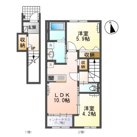 小信中島郷西アパート(2LDK/2階)の間取り写真