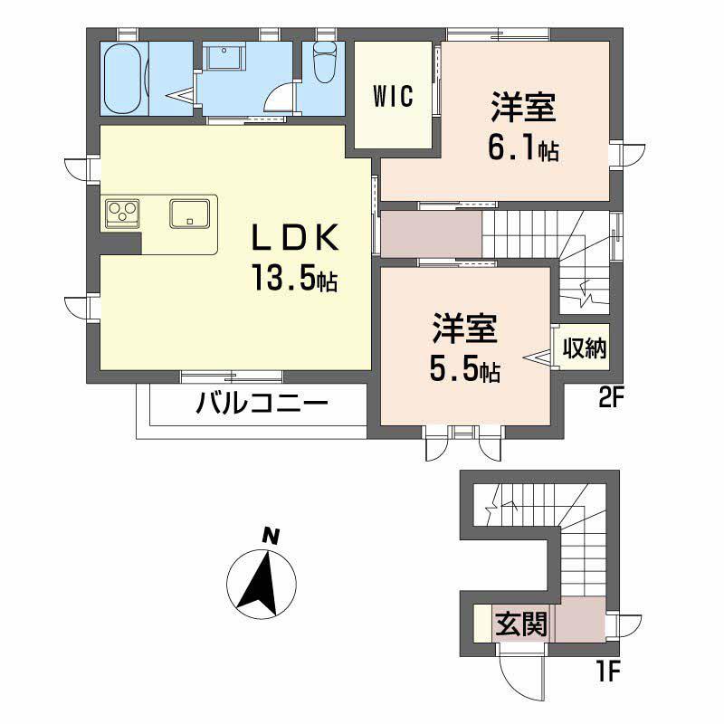 シャーメゾン小赤見(2LDK/2階)の間取り写真