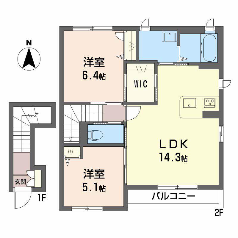 カサフェリスⅡ(2LDK/2階)の間取り写真