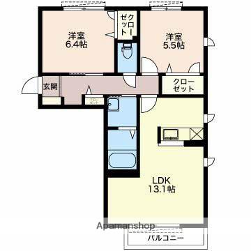 シャーメゾンココア(2LDK/2階)の間取り写真