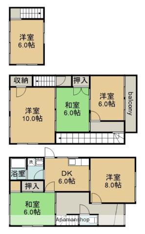 名鉄名古屋本線 妙興寺駅 徒歩33分 3階建 築49年(6DK)の間取り写真