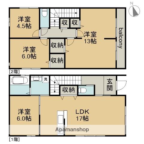 東海道本線 尾張一宮駅 徒歩7分 2階建 築1年(3SLDK)の間取り写真