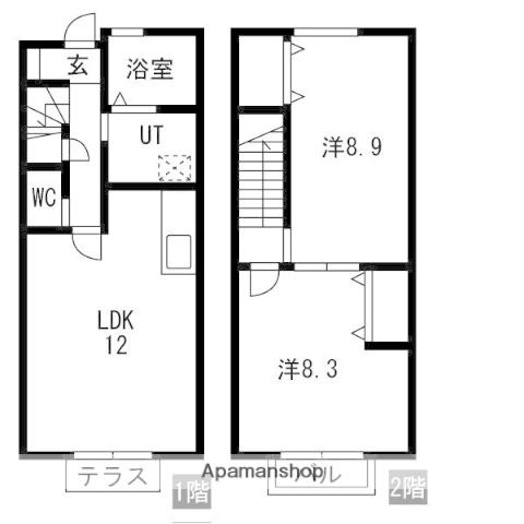 名鉄尾西線 観音寺駅(愛知) 徒歩10分 2階建 築17年(2LDK)の間取り写真