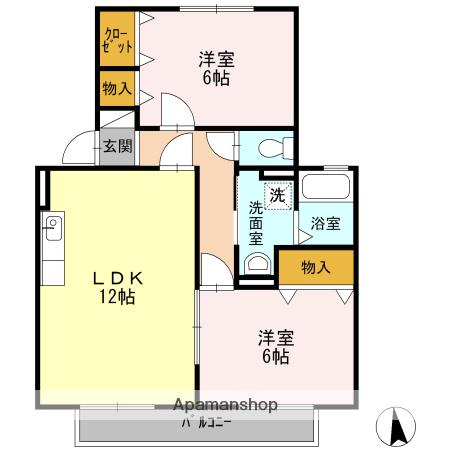 シンカンベムジューB(2LDK/1階)の間取り写真