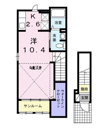 ラブリー・K(ワンルーム/2階)の間取り写真